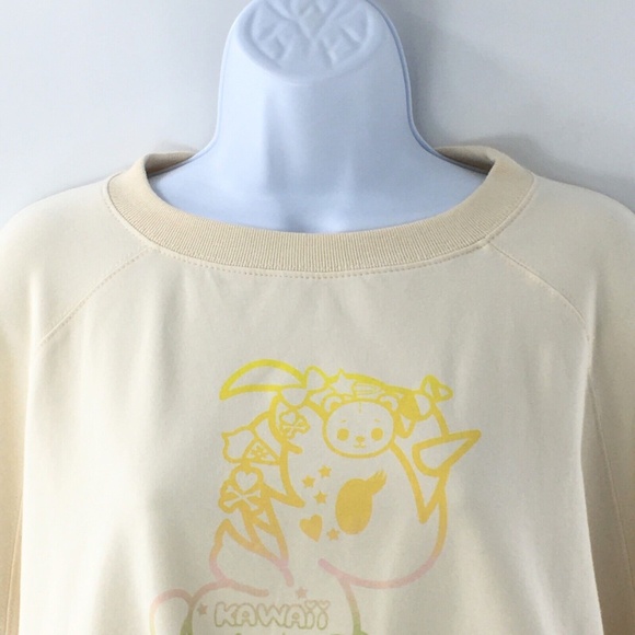 Tokidoki Women Sweatshirt Tokimeki Unicorno Cropped Drawstring Ivory Sz 3XL - Picture 3 of 11